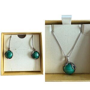 Adita Jewels Malachite Earrings and Necklace NEW